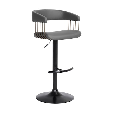 Armen Living Calista Adjustable Bar Stool in Gray Faux Leather with Golden Bronze and Black Metal LCCABACOGRY